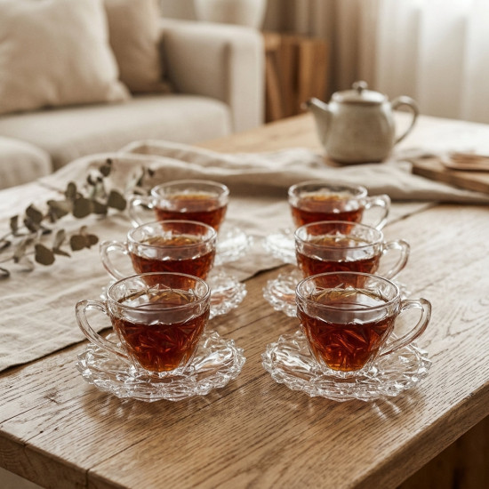 Tea Cup and Saucer Set - 6 Pcs